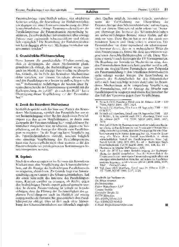 Vorschauseite 3: Parallelimport von Arzneimitteln aus den östlichen EU-Mitgliedstaaten: Zur Verpflichtung des Patentrechtsinhabers im Falle des Besonderen Mechanismus