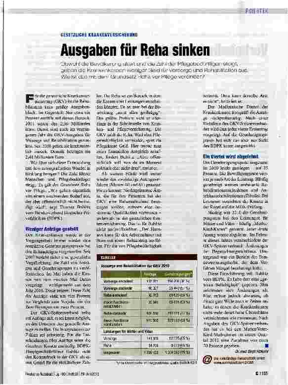 Vorschauseite 1: Ausgaben für Reha sinken