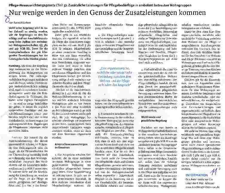 Vorschauseite 1: Pflege-Neuausrichtungsgesetz (Teil 3): Zusätzliche Leistungen für Pflegebedürftige in ambulant betreuten Wohngruppen Nur wenige werden in den Genuss der Zusatzleistungen kommen