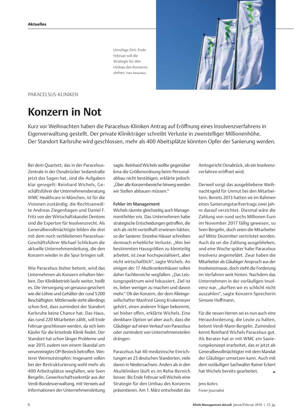 Vorschauseite 1: Paracelsus-Kliniken: Konzern in Not
