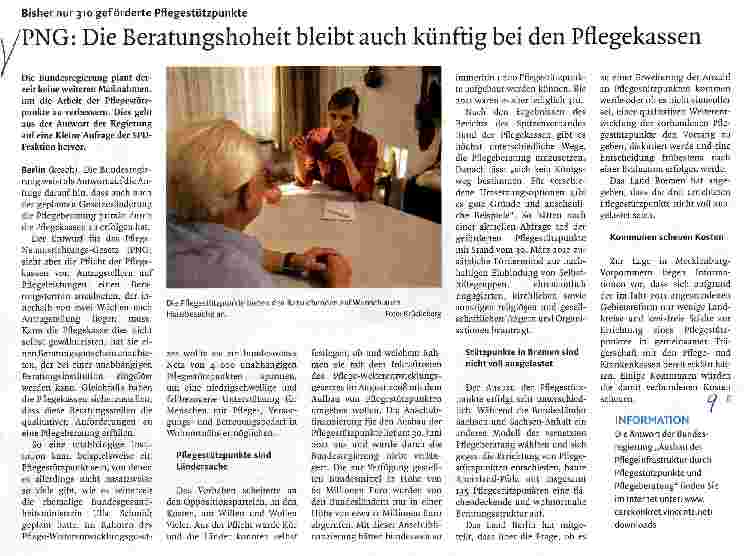 Vorschauseite 1: Die Beratungshoheit bleibt auch künftig bei den Pflegekassen