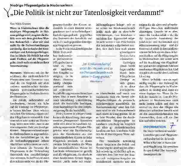 Vorschauseite 1: „Die Politik ist nicht zur Tatenlosigkeit verdammt!