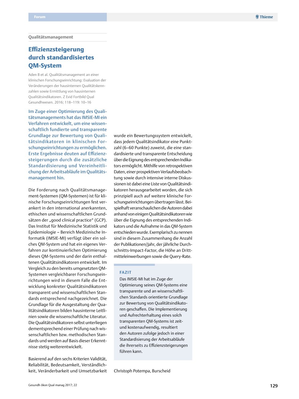 Vorschauseite 1: Qualitätsmanagement ? Effizienzsteigerung durch standardisiertes QM-System