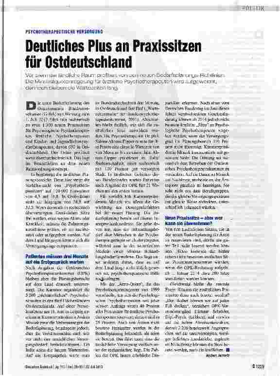 Vorschauseite 1: Deutliches Plus an Praxissitzen für Ostdeutschland