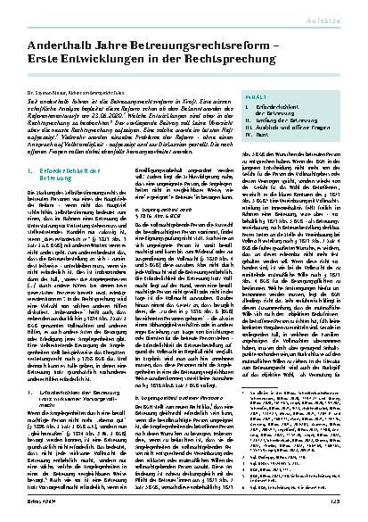 Vorschauseite 1: Anderthalb Jahre Betreuungsrechtsreform – Erste Entwicklungen in der Rechtsprechung