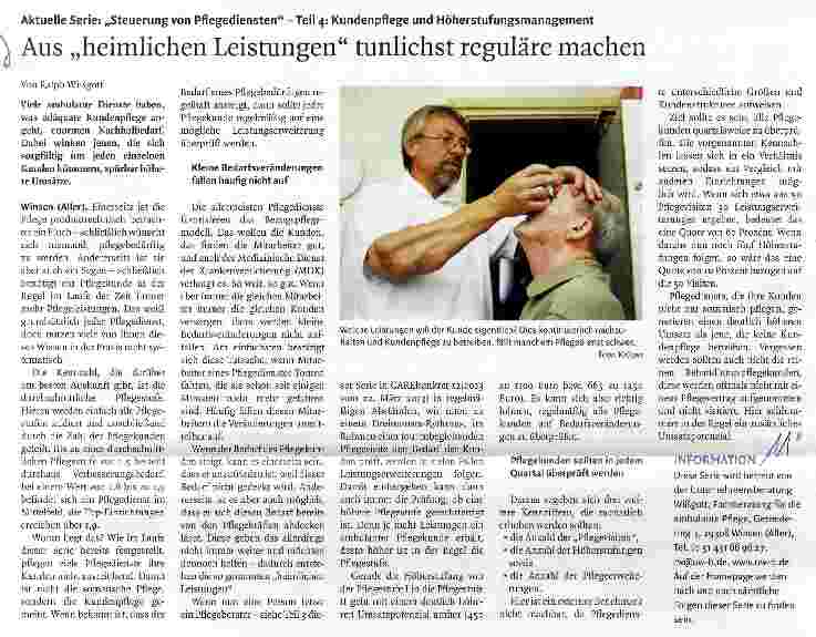 Vorschauseite 1: Aktuelle Serie: „Steuerung von Pflegediensten -Teil 4: Kundenpflege und Höherstufungsmanagement Aus „heimlichen Leistungen tunlichst reguläre machen