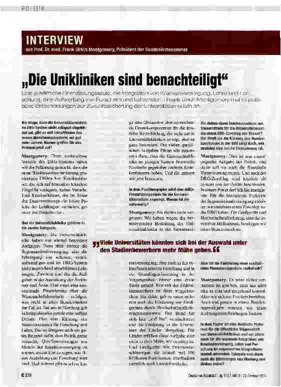 Vorschauseite 1: „Die Unikliniken sind benachteiligt