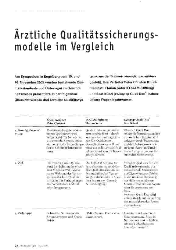 Vorschauseite 1: Arztliche Qualitätssicherungs modelle im Vergleich