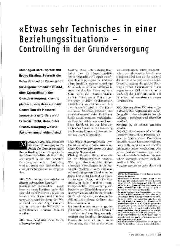 Vorschauseite 1: «Etwas sehr Technisches in einer Beziehungssituation» - Controlling in der Grundversorgung