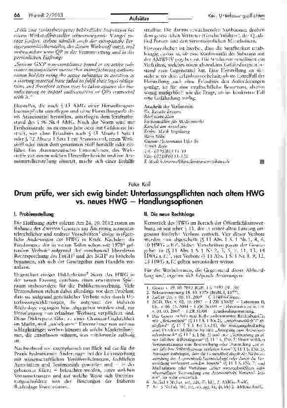 Vorschauseite 1: Drum prüfe, wer sich ewig bindet: Unterlassungspflichten nach altem HWGvs. neues HWG - Handlungsoptionen