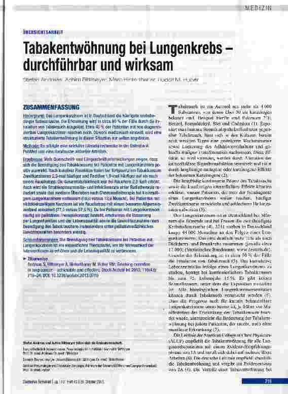 Vorschauseite 1: Tabakentwöhnung bei Lungenkrebs -durchführbar und wirksam