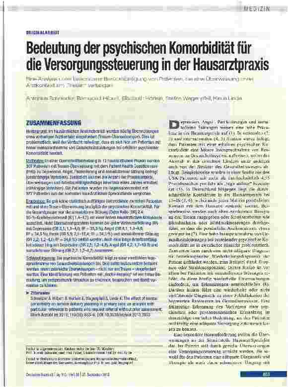 Vorschauseite 1: Bedeutung der psychischen Komorbidität für die Versorgungssteuerung in der Hausarztpraxis