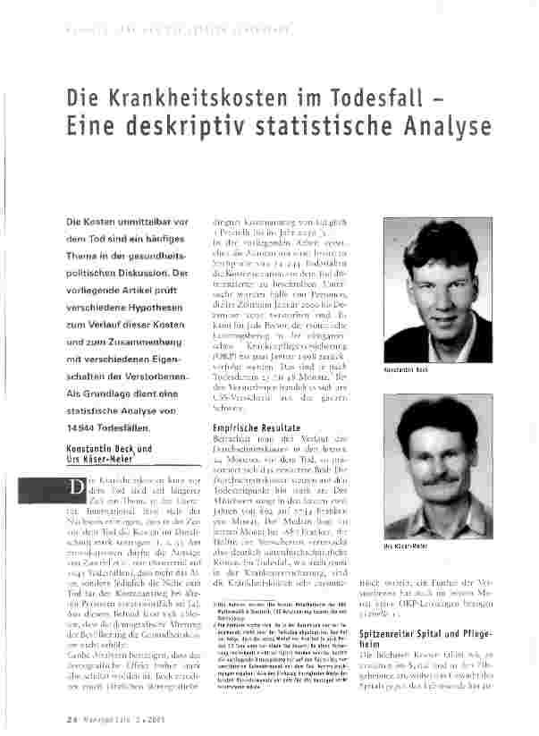 Vorschauseite 1: Die Krankheitskosten im Todesfall - Eine deskriptiv statistische Analyse