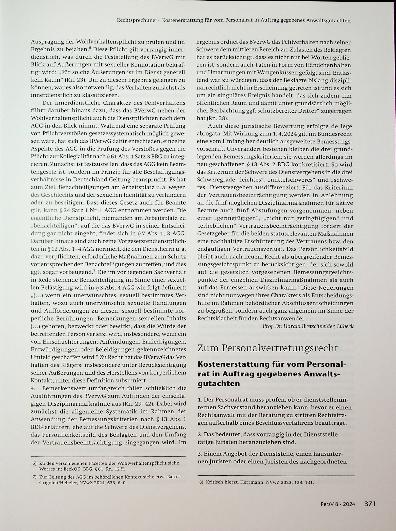 Vorschauseite 1: Zum Personalvertretungsrecht Kostenerstattung für vom Personalrat in Auftrag gegebenes Anwaltsgutachten.