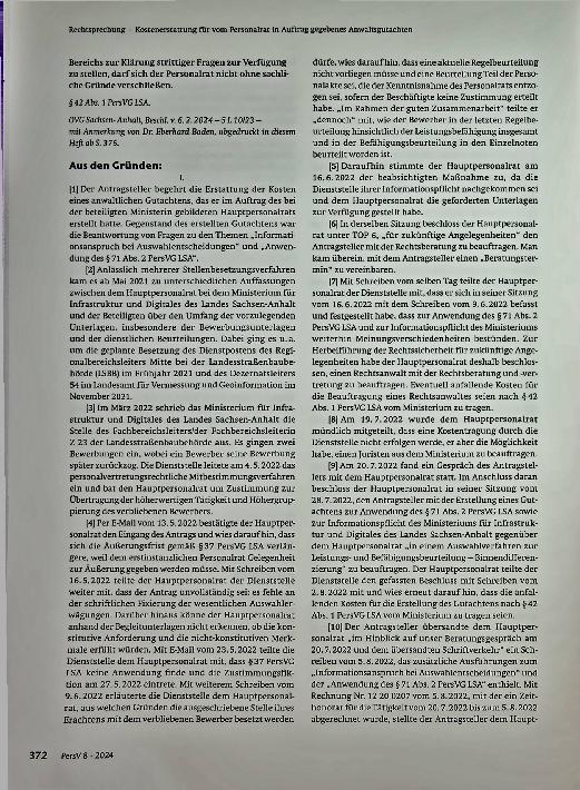 Vorschauseite 2: Zum Personalvertretungsrecht Kostenerstattung für vom Personalrat in Auftrag gegebenes Anwaltsgutachten.