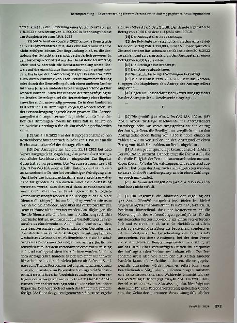 Vorschauseite 3: Zum Personalvertretungsrecht Kostenerstattung für vom Personalrat in Auftrag gegebenes Anwaltsgutachten.