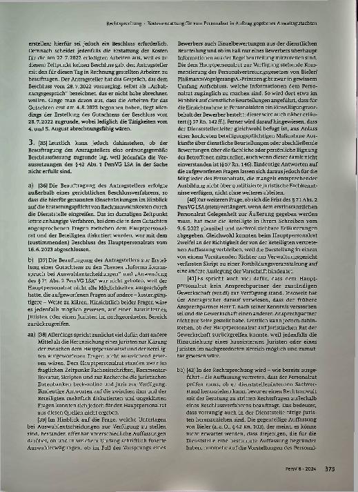 Vorschauseite 5: Zum Personalvertretungsrecht Kostenerstattung für vom Personalrat in Auftrag gegebenes Anwaltsgutachten.