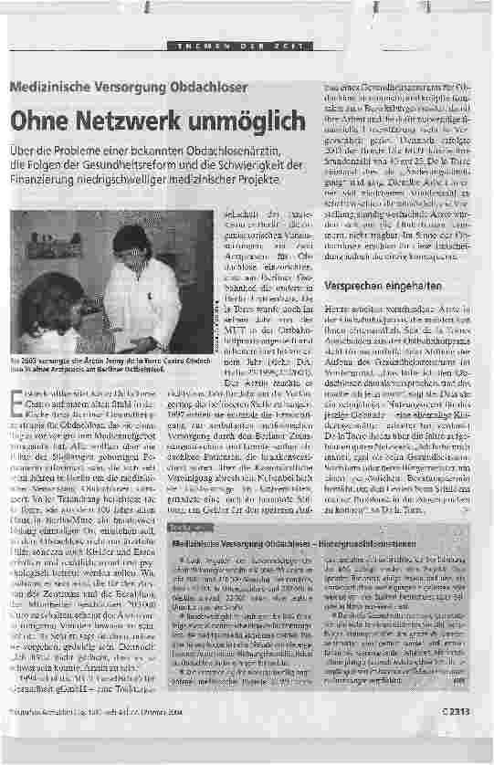 Vorschauseite 1: Medizinische Versorgung ObdachloserOhne Netzwerk unmöglich