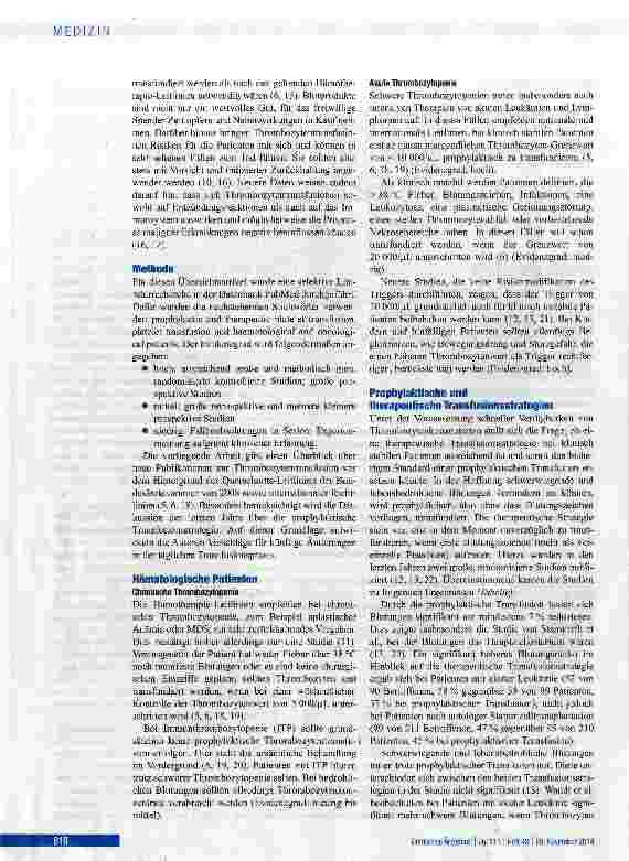Vorschauseite 2: Thrombozytentransfusion bei hämatologischen und onkologischen Patienten sowie bei Operationen