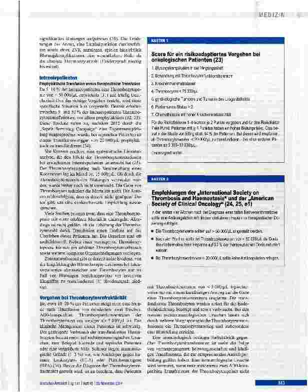 Vorschauseite 5: Thrombozytentransfusion bei hämatologischen und onkologischen Patienten sowie bei Operationen