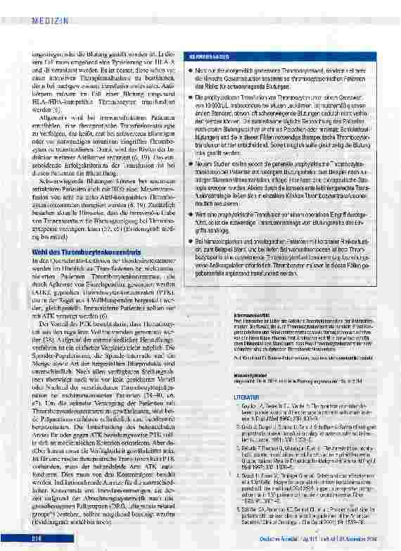 Vorschauseite 6: Thrombozytentransfusion bei hämatologischen und onkologischen Patienten sowie bei Operationen