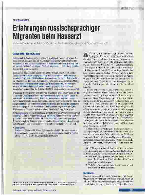 Vorschauseite 1: Erfahrungen russischsprachiger Migranten beim Hausarzt
