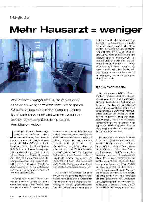 Vorschauseite 1: Mehr Hausarzt = weniger Ambulanzbesuche