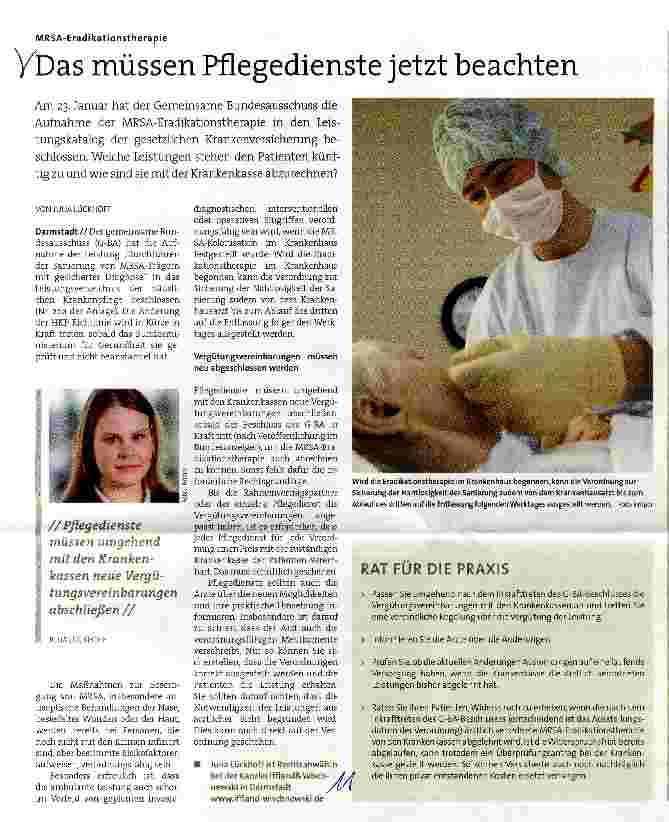 Vorschauseite 1: MRSA-Eradikationstherapie Das müssen Pflegedienste jetzt beachten