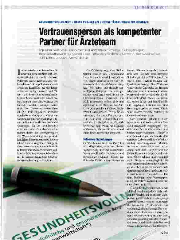 Vorschauseite 1: Vertrauensperson als kompetenter Partner für Ärzteteam