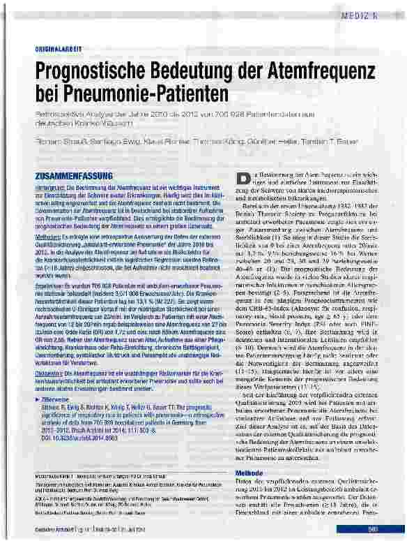 Vorschauseite 1: Prognostische Bedeutung der Atemfrequenz bei Pneumonie-Patienten