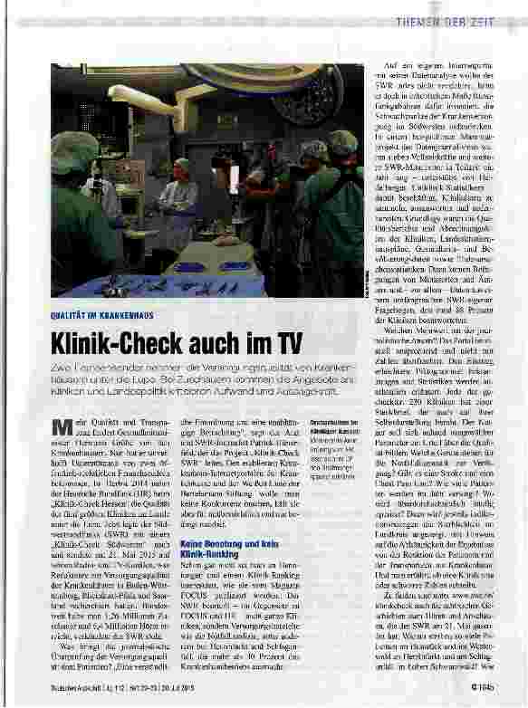 Vorschauseite 1: Klinik-Check auch im TV