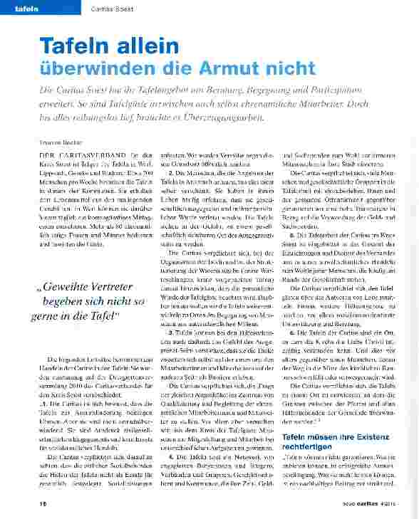 Vorschauseite 1: Tafeln allein überwinden die Armut nicht
