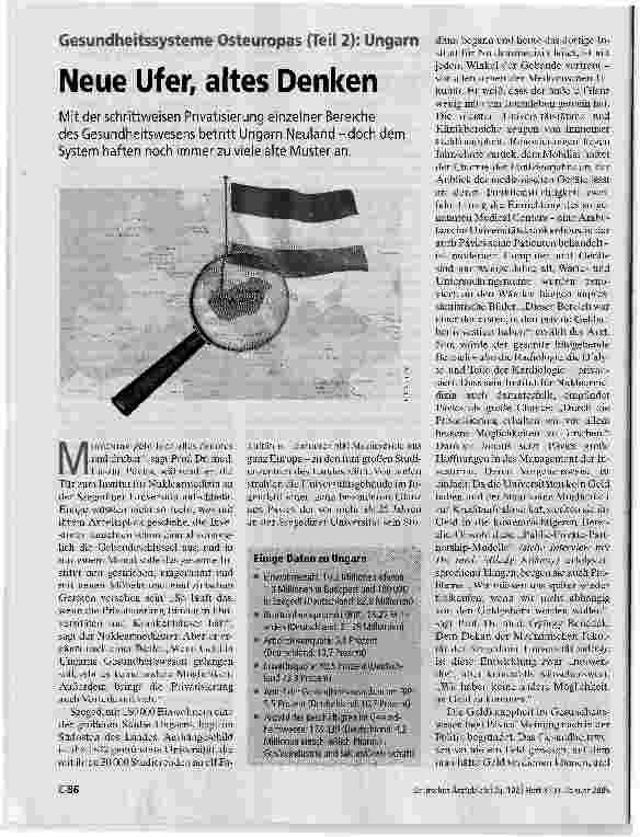 Vorschauseite 1: Neue Ufer, altes DenkenGesundheitssysteme Osteuropas (Teil 2); Ungarn