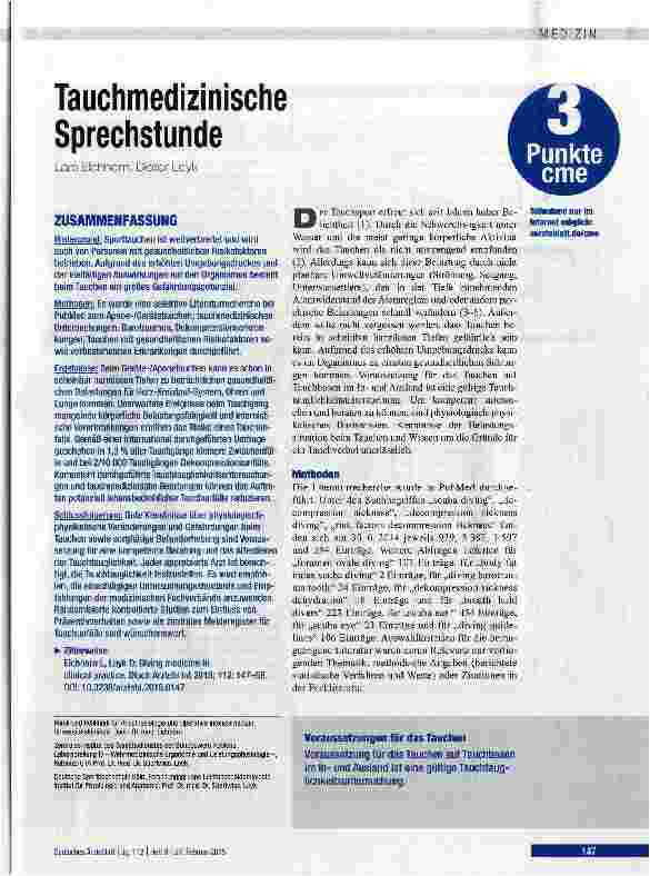 Vorschauseite 1: Tauchmedizinische Sprechstunde