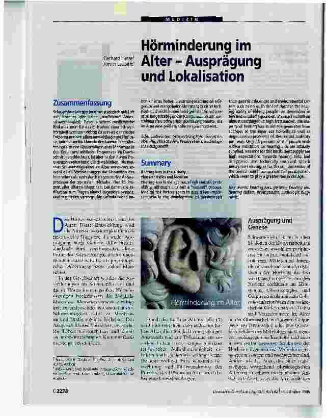 Vorschauseite 1: Hörminderung im Alter - Ausprägung und Lokalisation