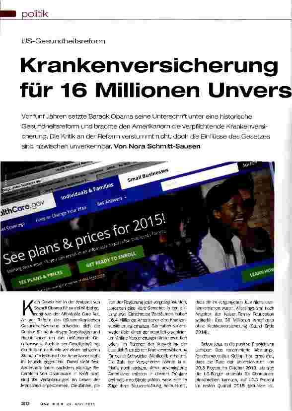 Vorschauseite 1: Krankenversicherung für 16 Millionen Unversicherte