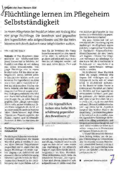 Vorschauseite 1: Flüchtlinge lernen im Pflegeheim Selbstständigkeit
