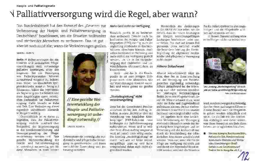 Vorschauseite 1: Palliatiwersorgung wird die Regel, aber wann?