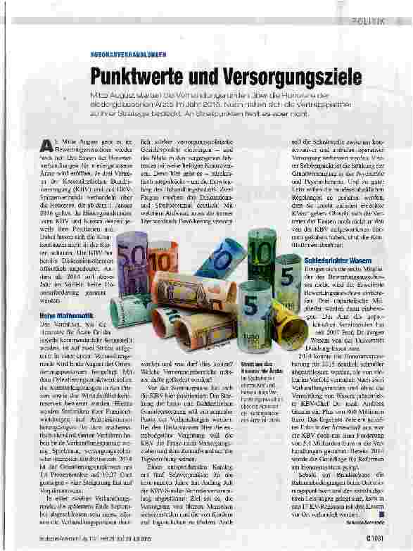 Vorschauseite 1: Punktwerte und Versorgungsziele