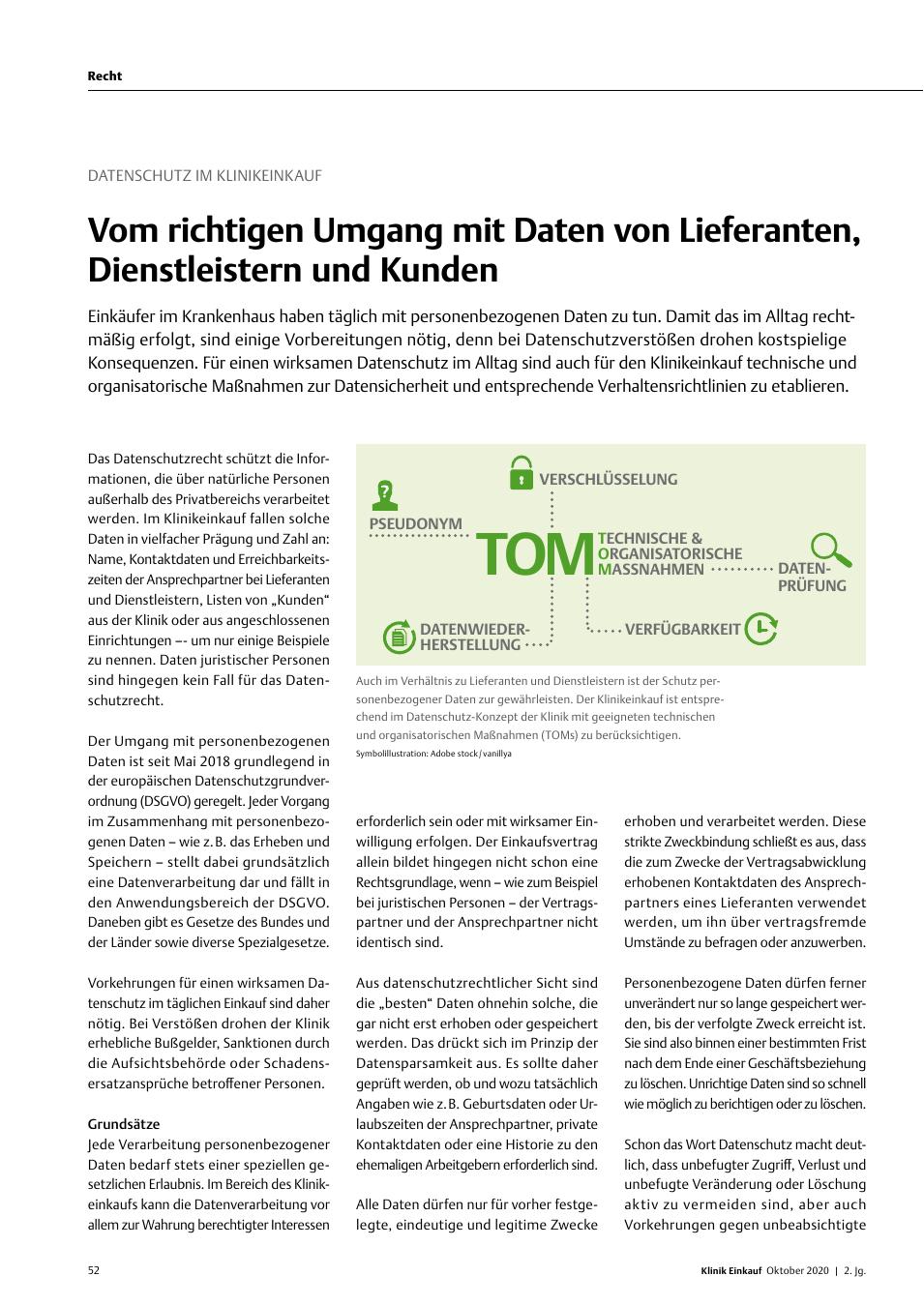 Vorschauseite 1: Datenschutz im Klinikeinkauf: Vom richtigen Umgang mit Daten von Lieferanten, Dienstleistern und Kunden