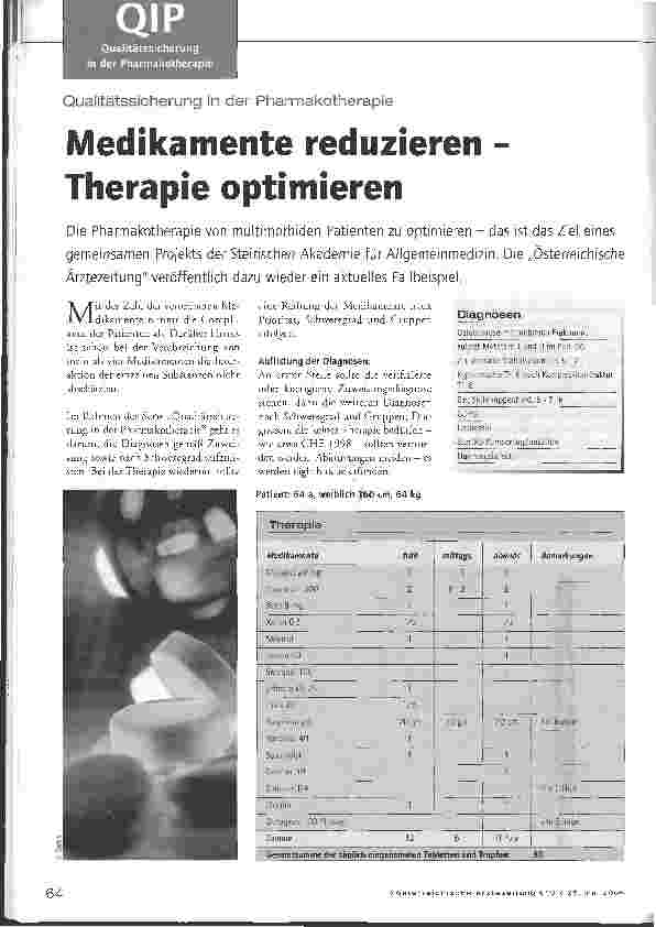 Vorschauseite 1: Qualitätssicherung in der PharmakotherapieMedikamente reduzieren -Therapie optimieren