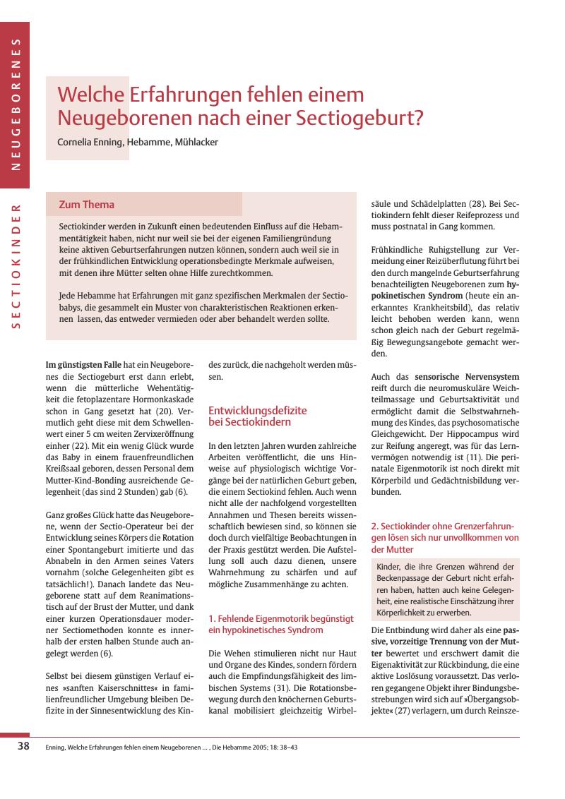 Vorschauseite 1: Welche Erfahrungen fehlen einem Neugeborenen nach einer Sectiogeburt?