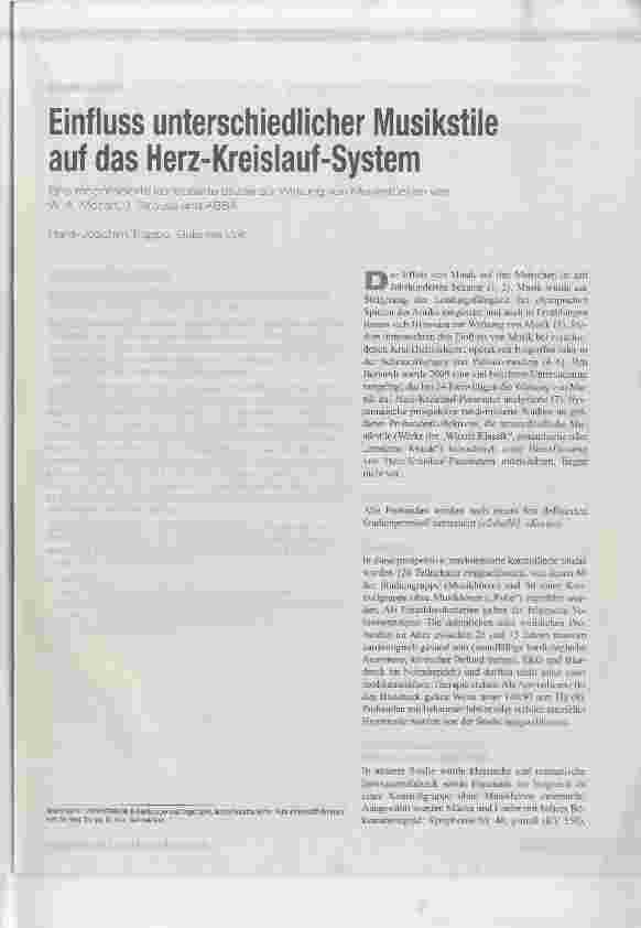 Vorschauseite 1: Einfluss unterschiedlicher Musikstile auf das Herz-Kreislauf-System