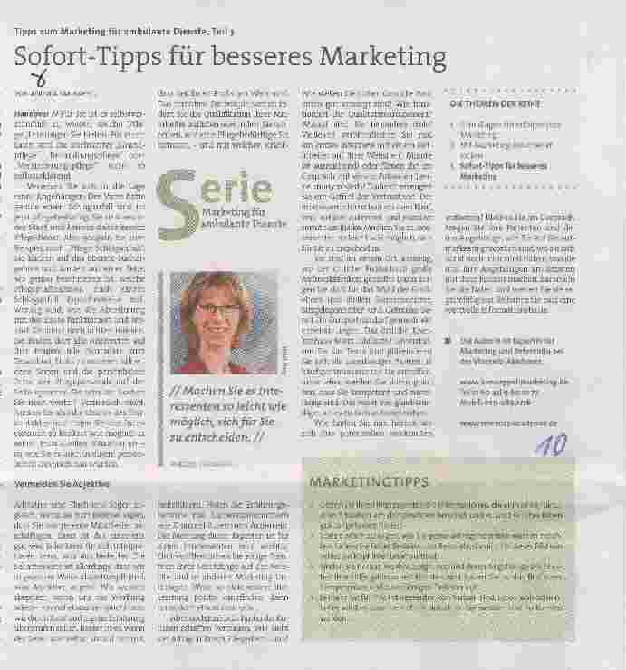 Vorschauseite 1: Tipps zum Marketing für ambuiante Dienste, Teil 3 Sofort-Tipps für besseres Marketing