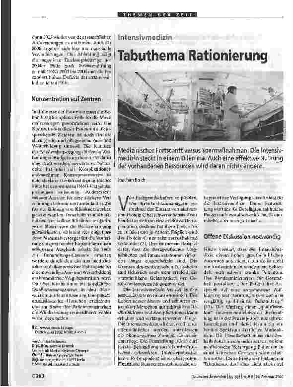 Vorschauseite 1: Tabuthema Rationierung
