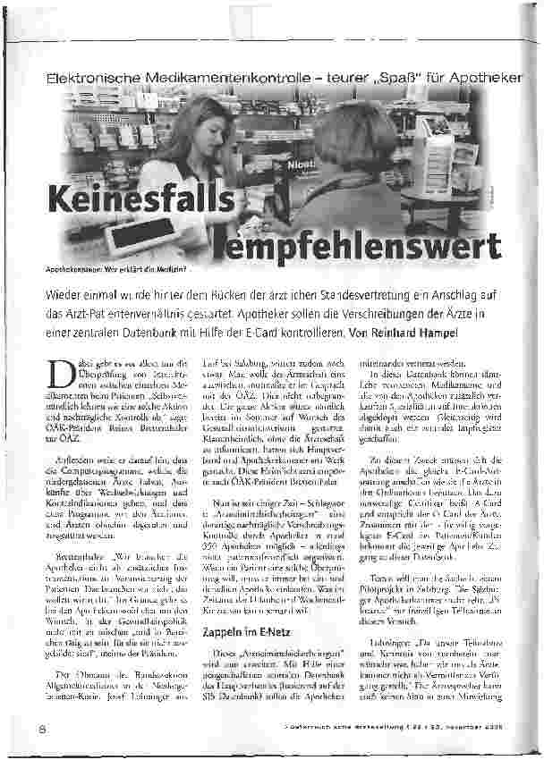 Vorschauseite 1: Keinesfalls empfehlenswert - Elektronische Medikamentenkontrolle - teurer Spaß für Apotheker