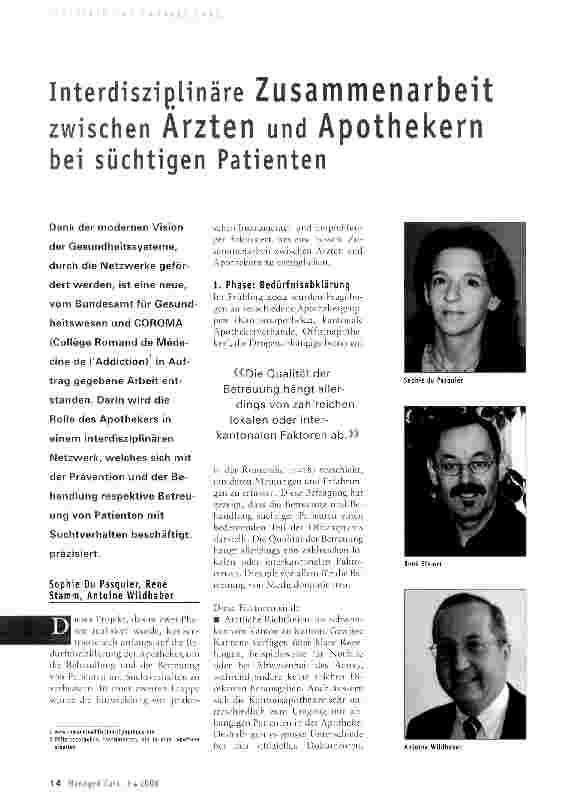 Vorschauseite 1: interdisziplinäre Zusammenarbeit zwischen Ärzten und Apothekern bei süchtigen Patienten