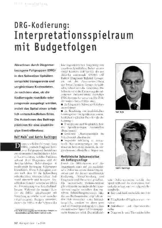 Vorschauseite 1: DRG-Kodierung: Interpretationsspielraum mit Budgetfolgen