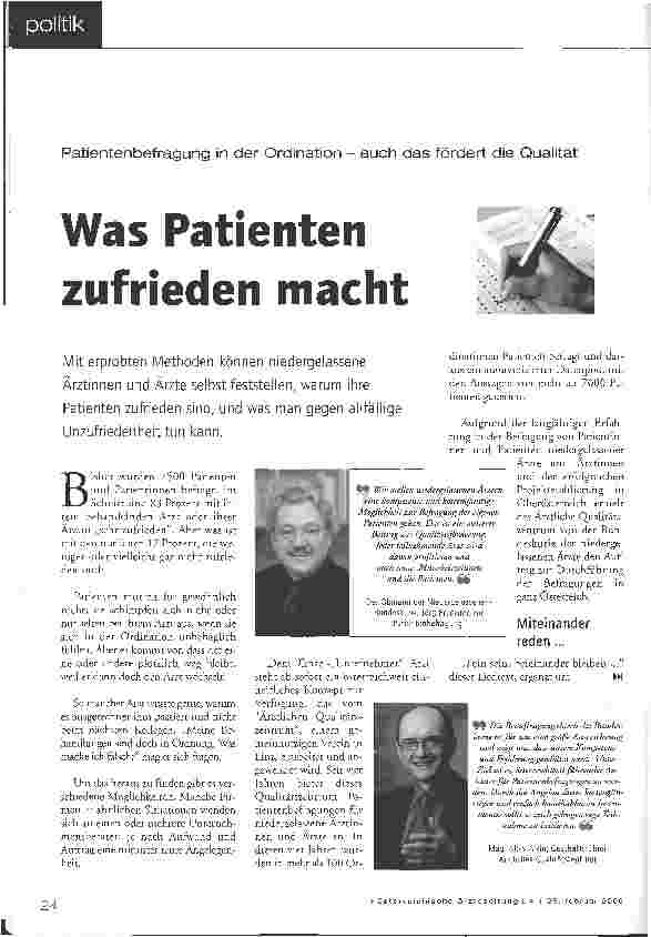 Vorschauseite 1: Patientenbefragung in der Ordination - auch das fördert die Qualität - Was Patienten zufrieden macht