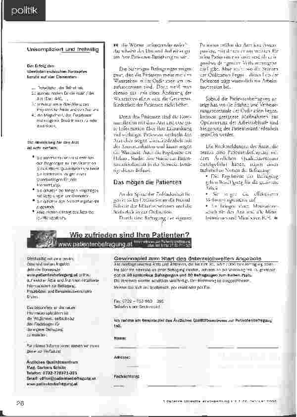 Vorschauseite 2: Patientenbefragung in der Ordination - auch das fördert die Qualität - Was Patienten zufrieden macht